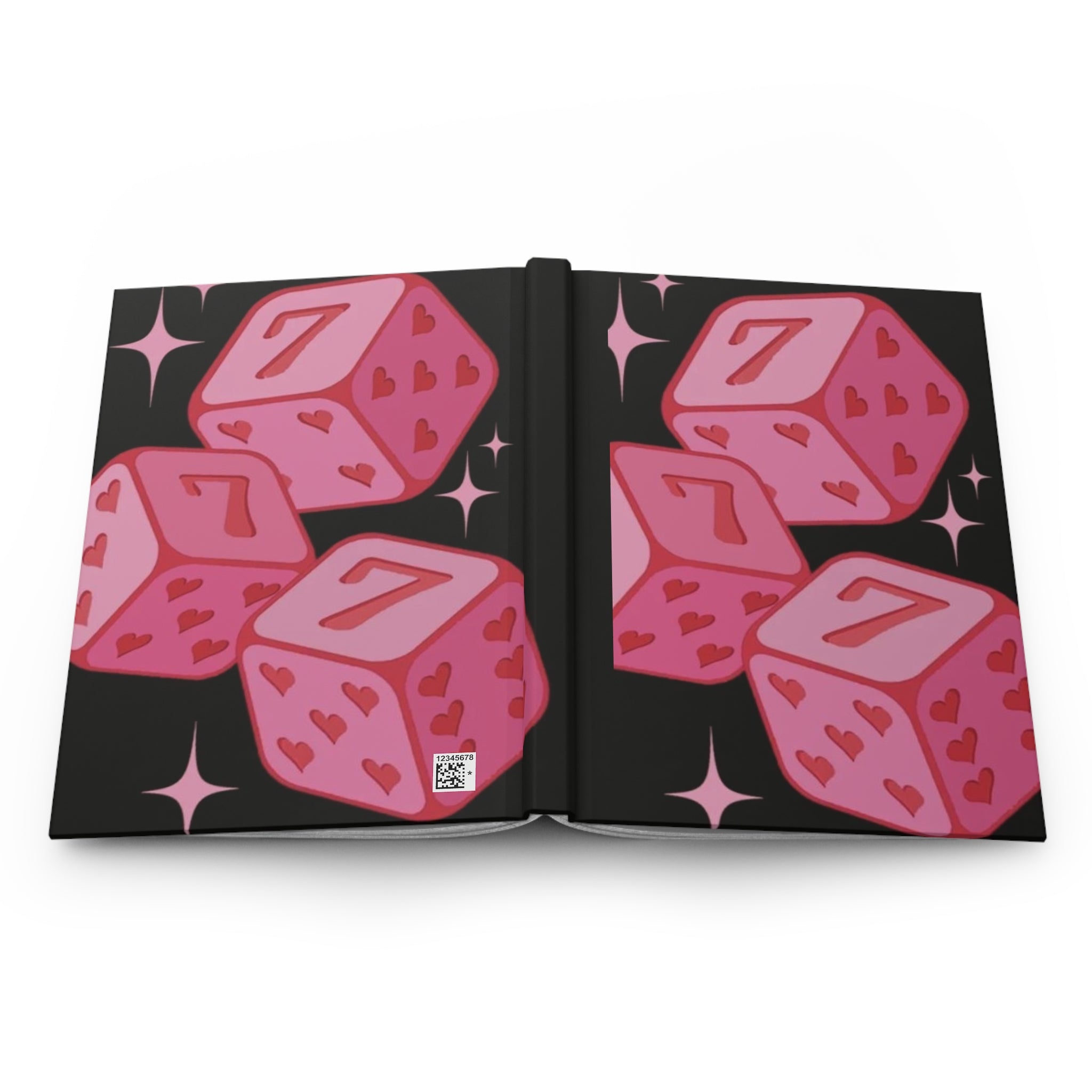 Pink Lucky Dice Hardcover Journal — Cute Heart Dice Notebook for Notes & Journaling Printify
