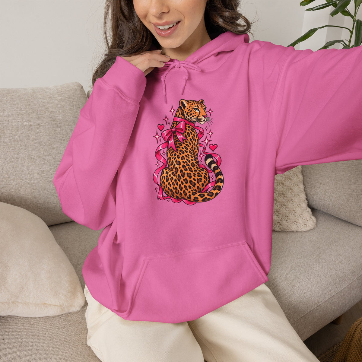Pink Floral Leopard Hoodie – Playful Girly Gen Z Wildcat Sweatshirt