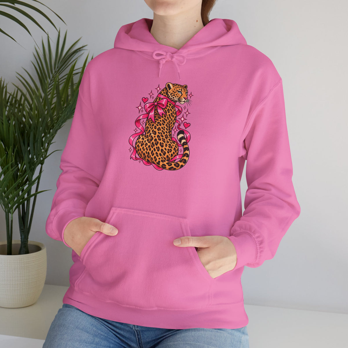 Pink Floral Leopard Hoodie – Playful Girly Gen Z Wildcat Sweatshirt