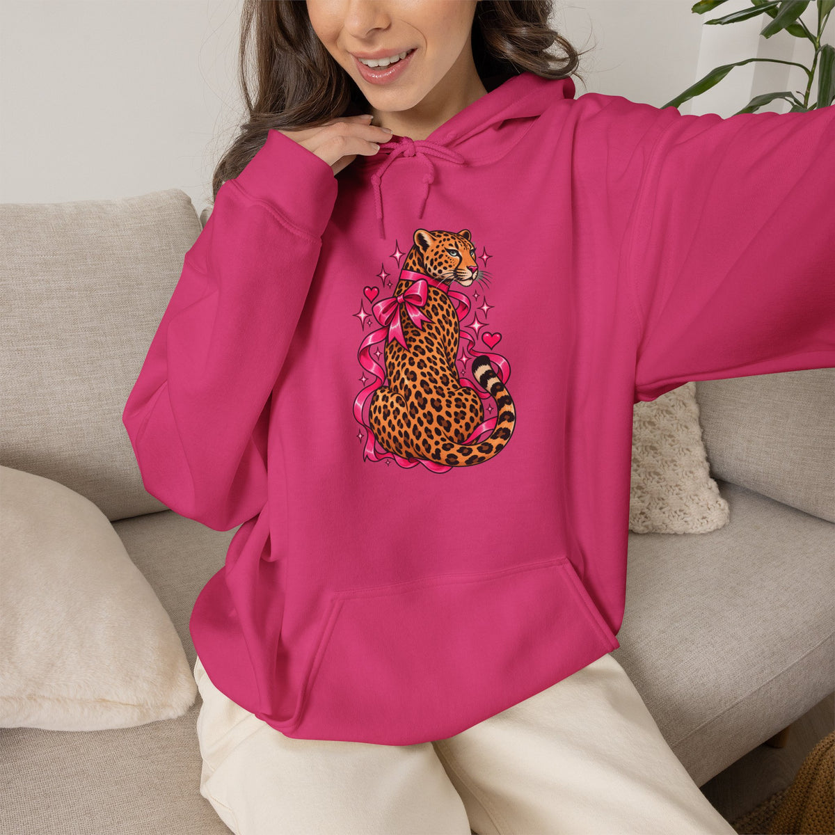 Pink Floral Leopard Hoodie – Playful Girly Gen Z Wildcat Sweatshirt