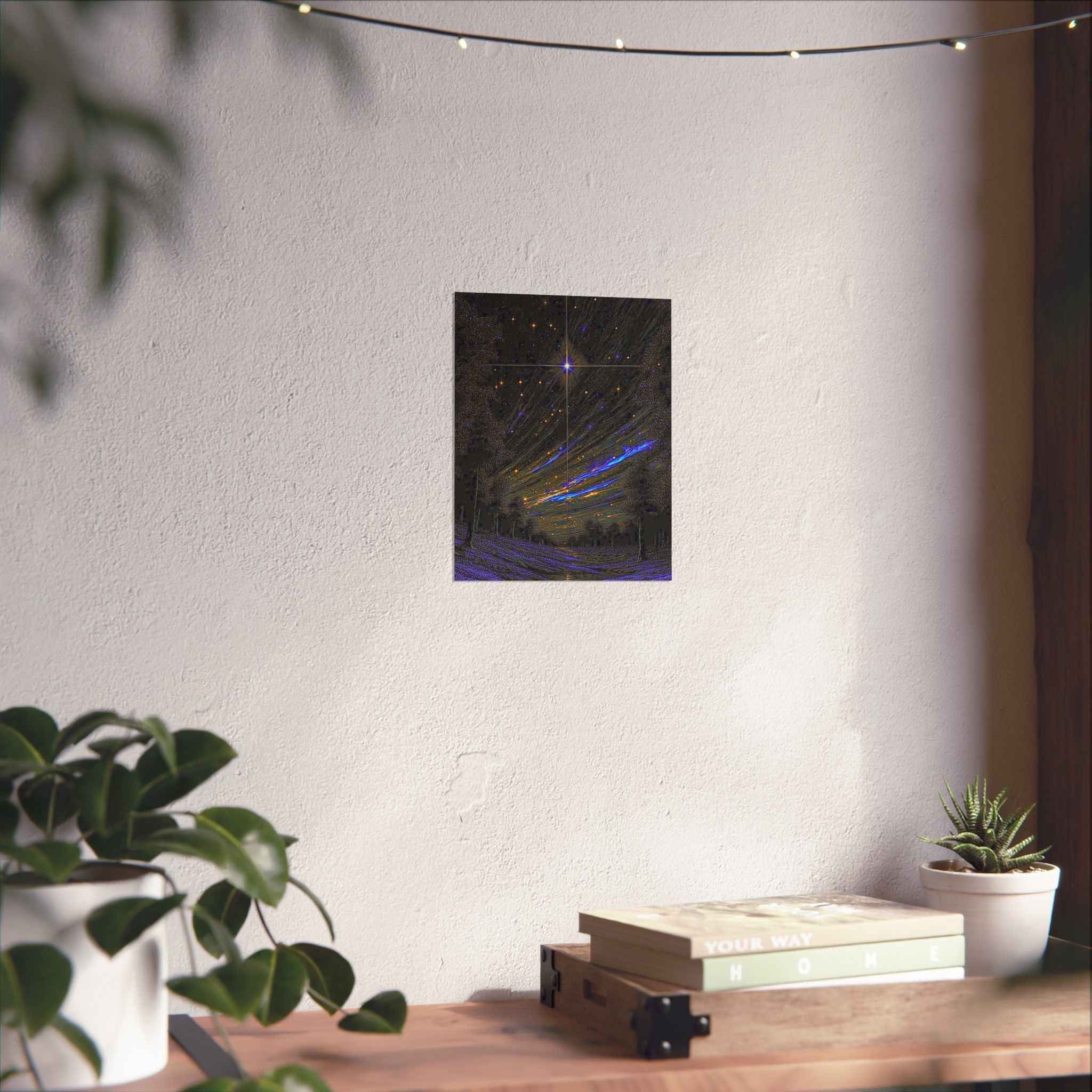 Celestial Night Sky Matte Poster — Starfield with Shooting Comet Printify