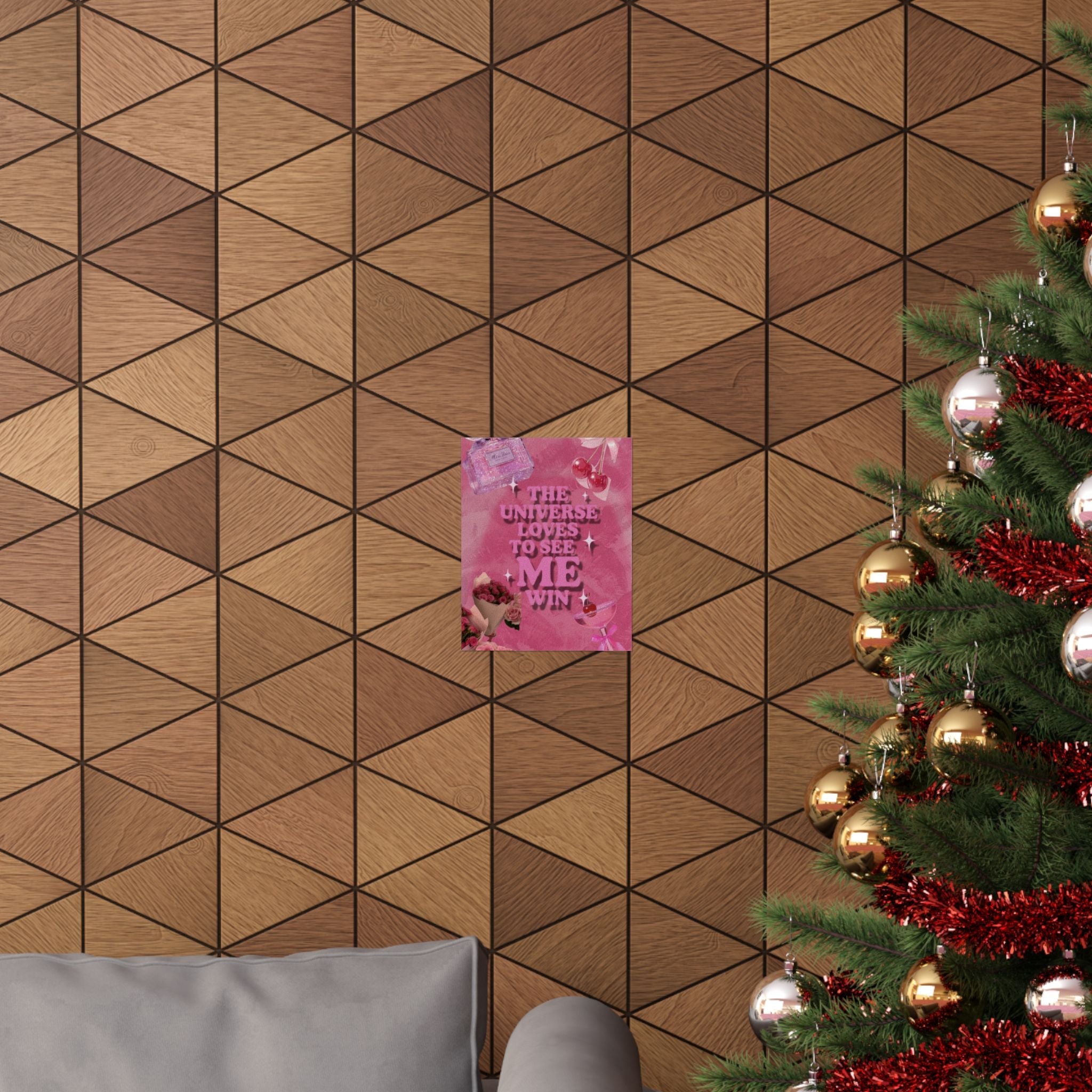 Motivational Poster - "The Universe Loves to See Me Win" Pink Aesthetic Matte Vertical Print Printify