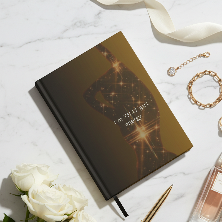 Hardcover Journal — "I'm THAT Girl Energy" Glitter Silhouette Notebook