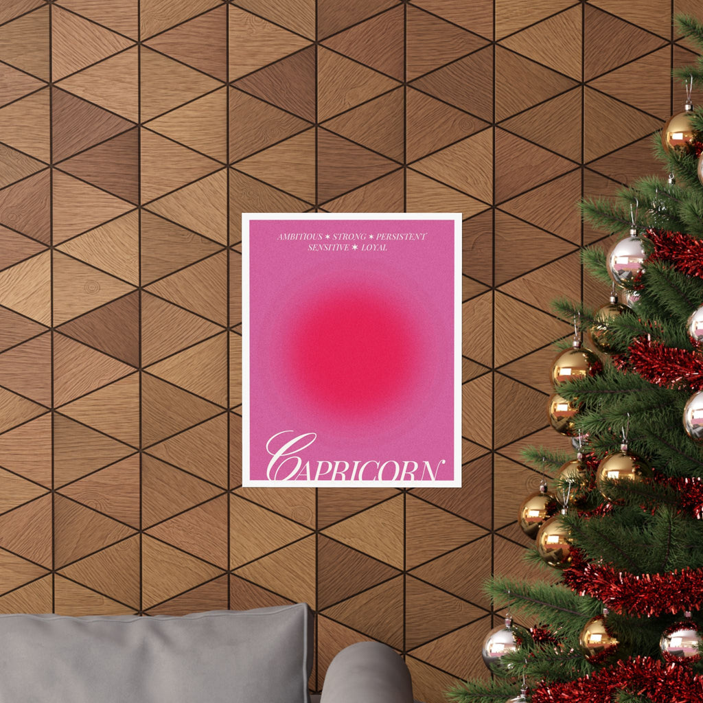 capricorn catte poster — pink zodiac wall art Printify