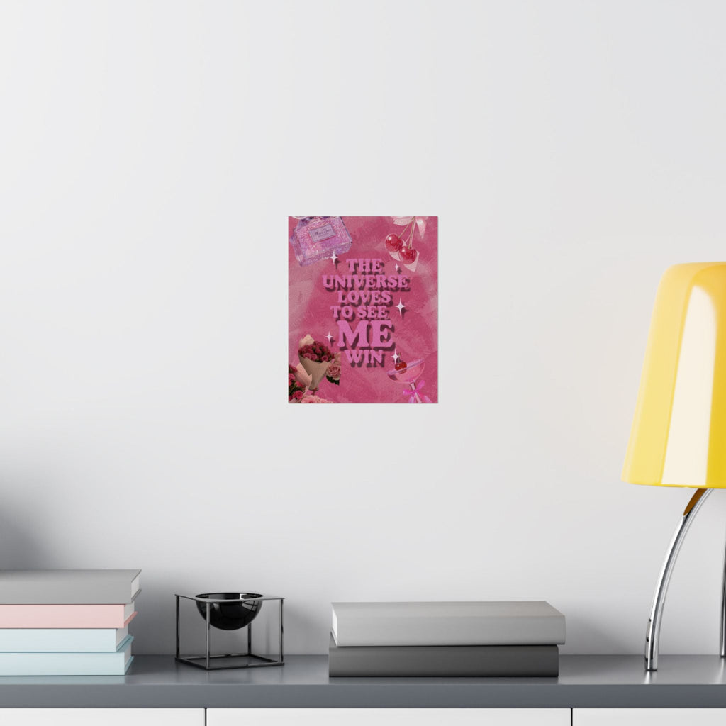 Motivational Poster - "The Universe Loves to See Me Win" Pink Aesthetic Matte Vertical Print Printify
