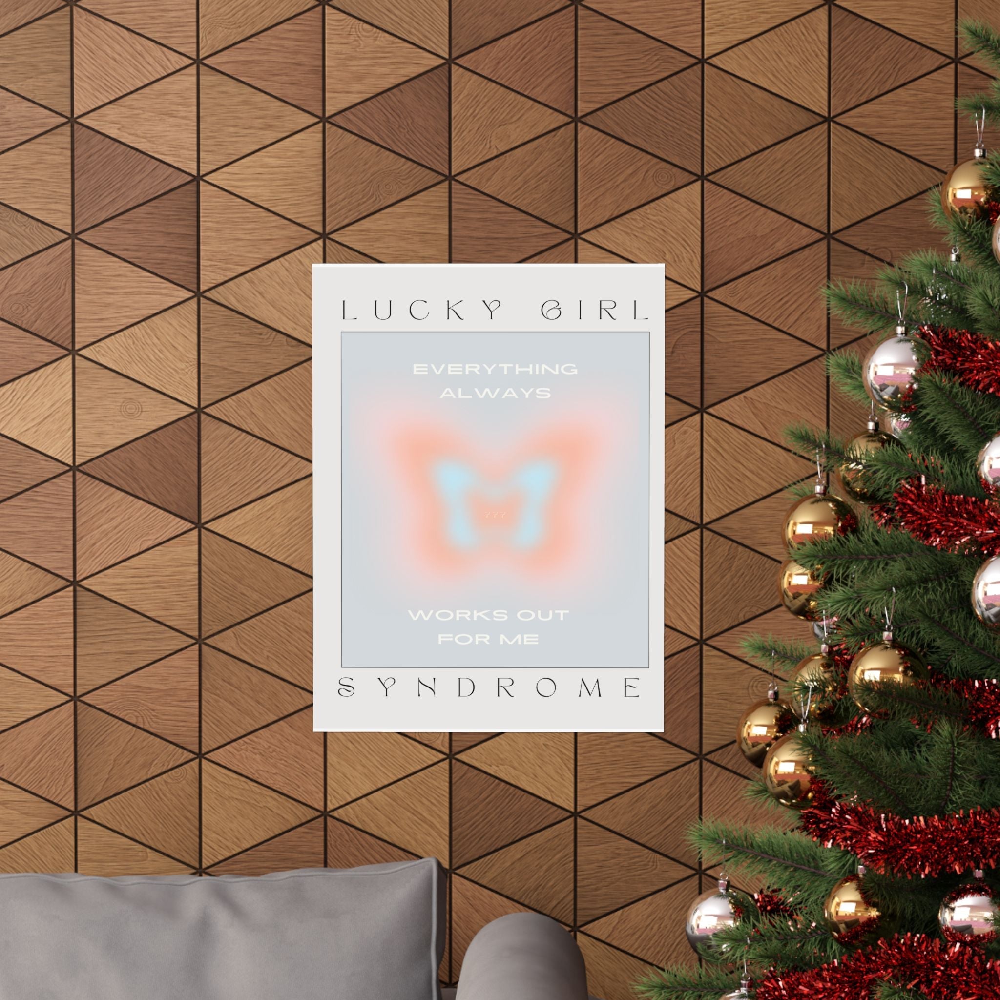 matte poster — “lucky girl syndrome: everything always works out for me” positive butterfly wall art Printify