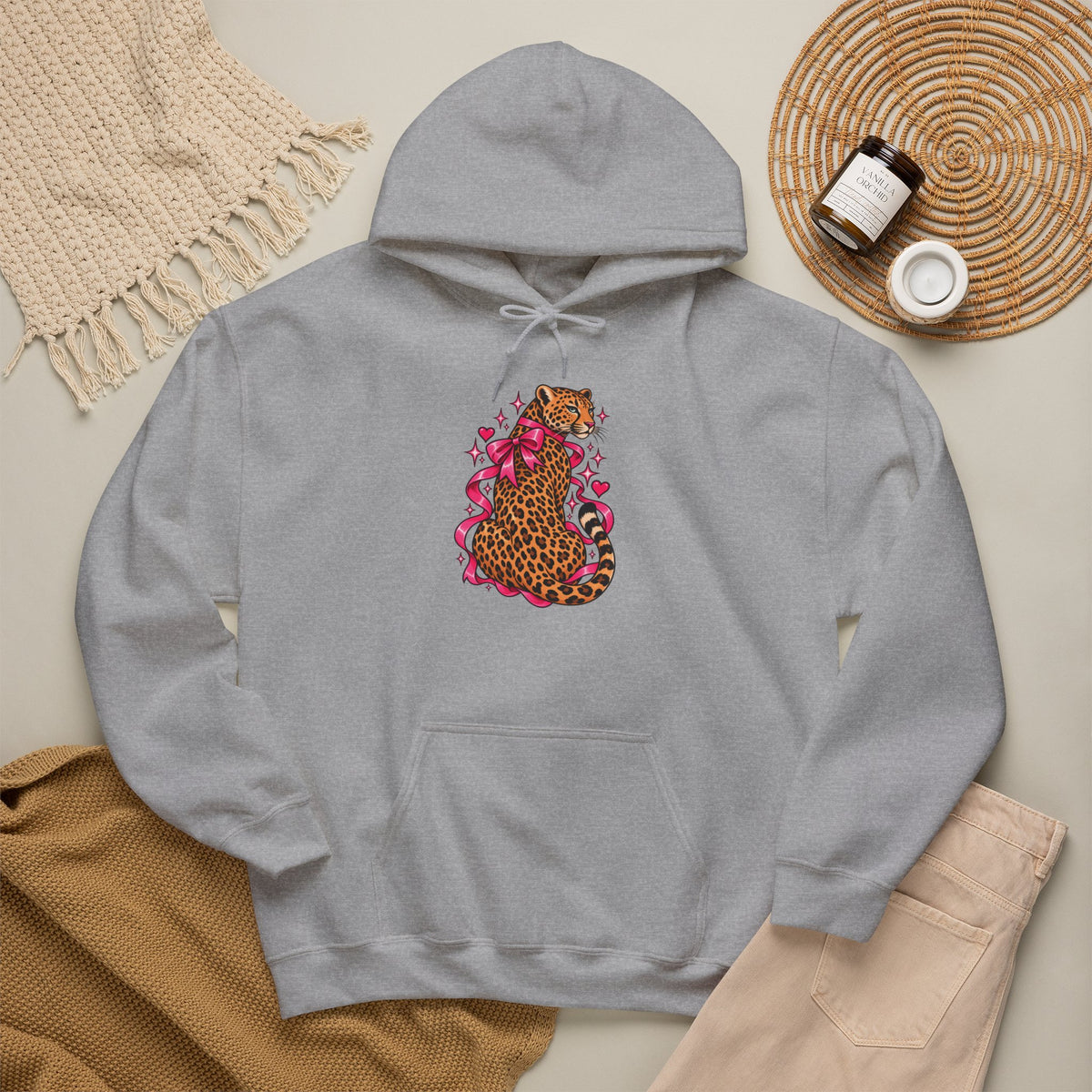 Pink Floral Leopard Hoodie – Playful Girly Gen Z Wildcat Sweatshirt