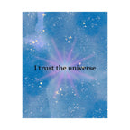 I Trust the Universe Poster — Blue Cosmic Wall Art, Inspirational Quote Matte Print Printify