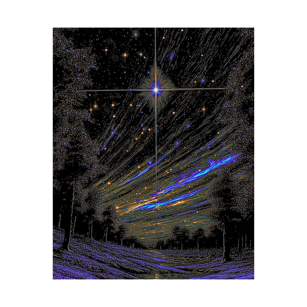 Celestial Night Sky Matte Poster — Starfield with Shooting Comet Printify