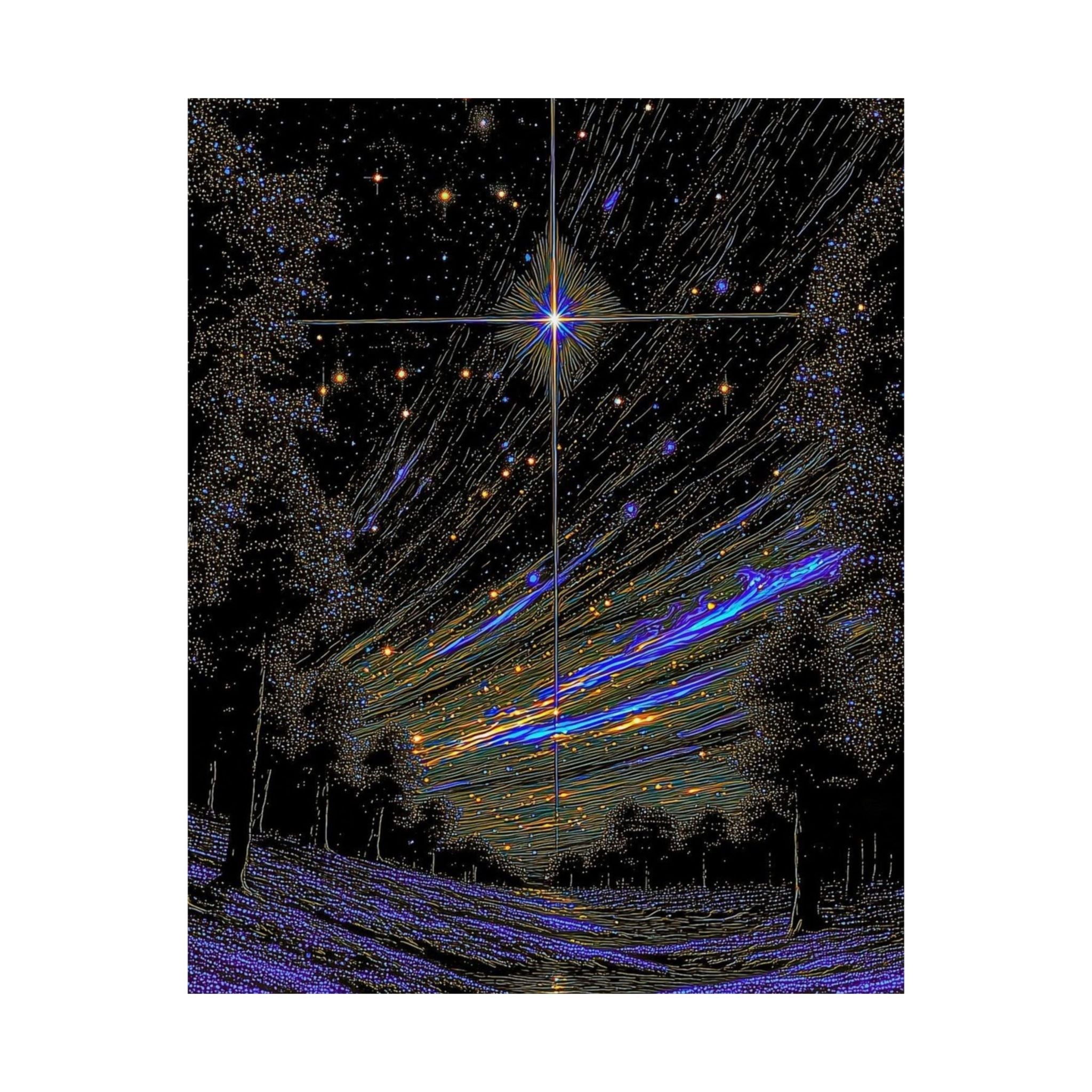 Celestial Night Sky Matte Poster — Starfield with Shooting Comet Printify