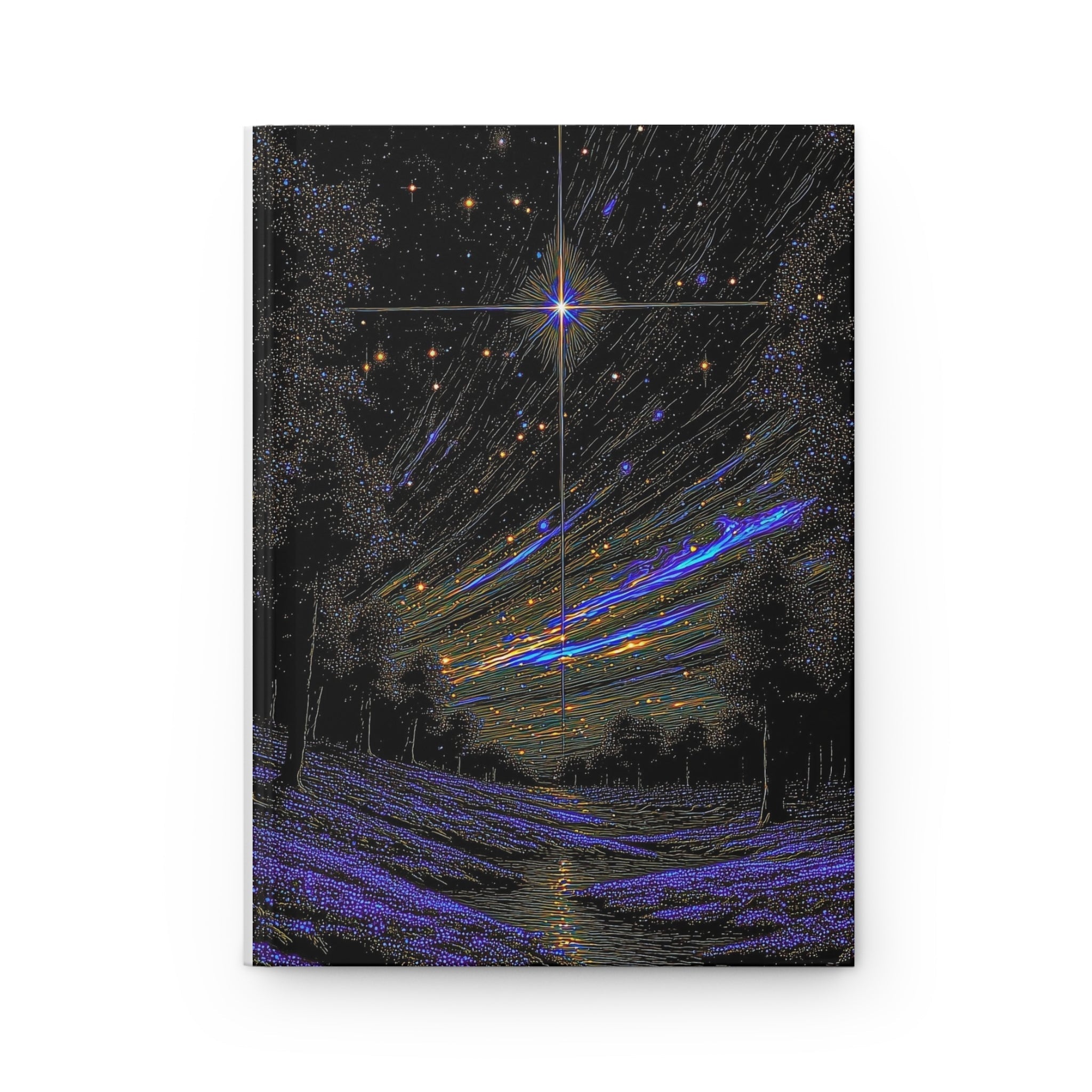 starry night meadow hardcover journal — celestial landscape notebook for manifesting & journaling Printify