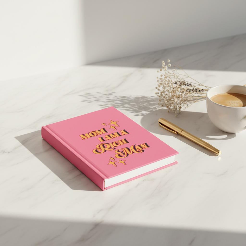Hardcover Journal - "Mom I Am A Rich Man" Pink Motivational Notebook for Moms
