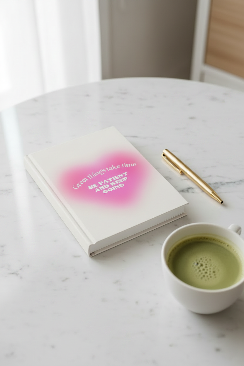Inspirational Hardcover Journal — "Great things take time — Be patient and keep going"