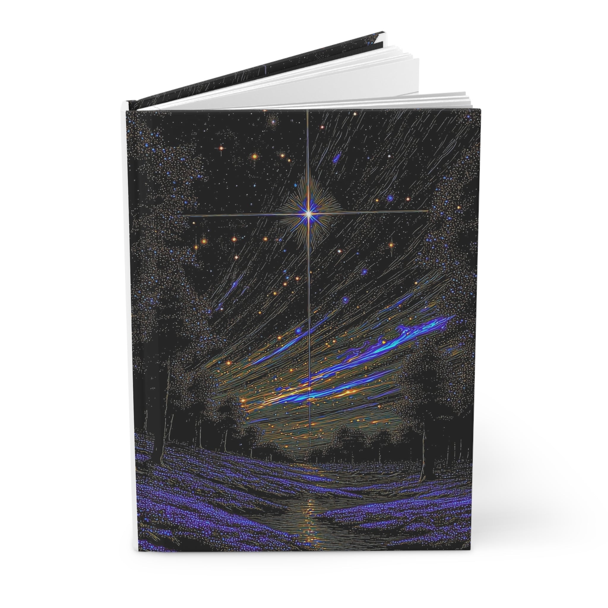 starry night meadow hardcover journal — celestial landscape notebook for manifesting & journaling Printify