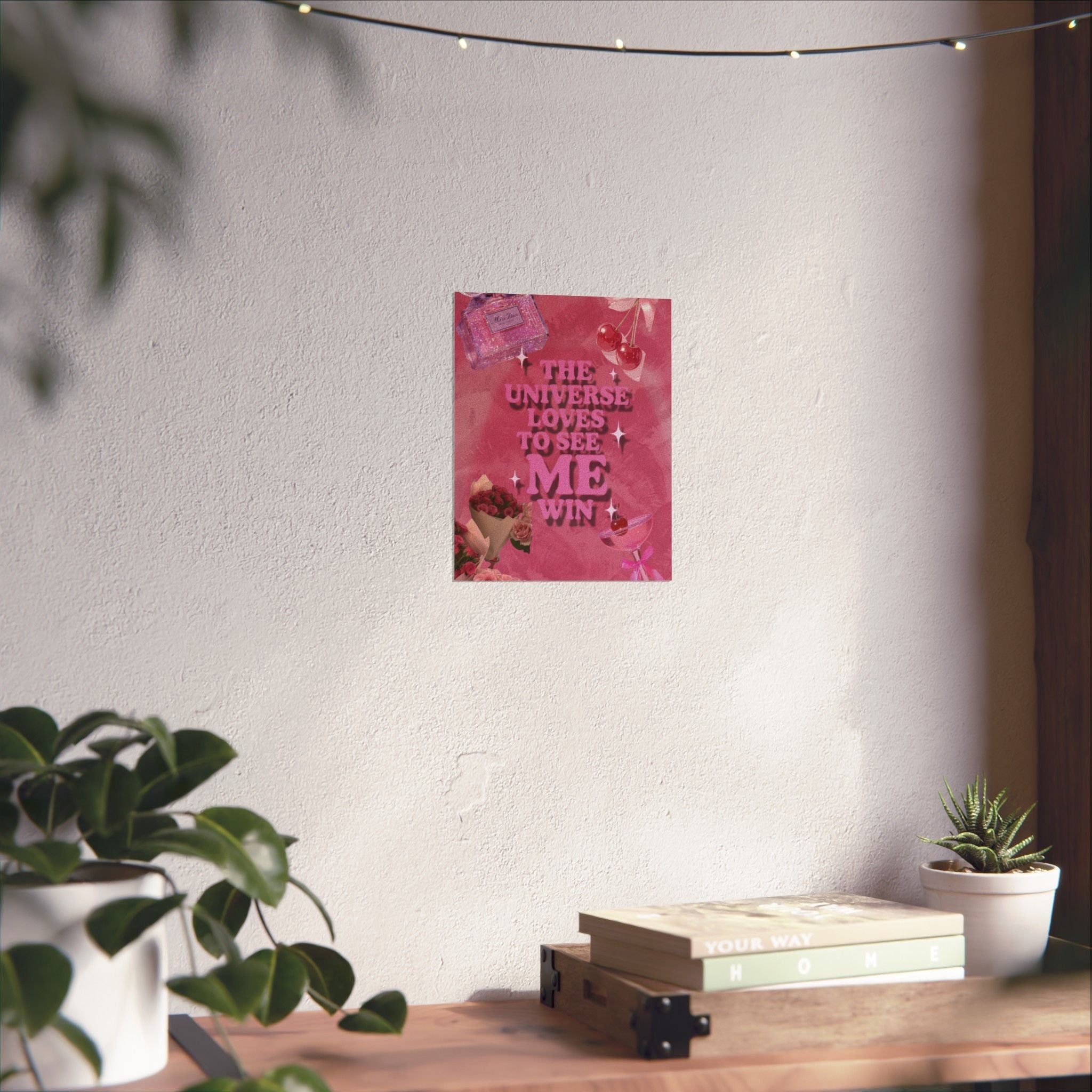 Motivational Poster - "The Universe Loves to See Me Win" Pink Aesthetic Matte Vertical Print Printify