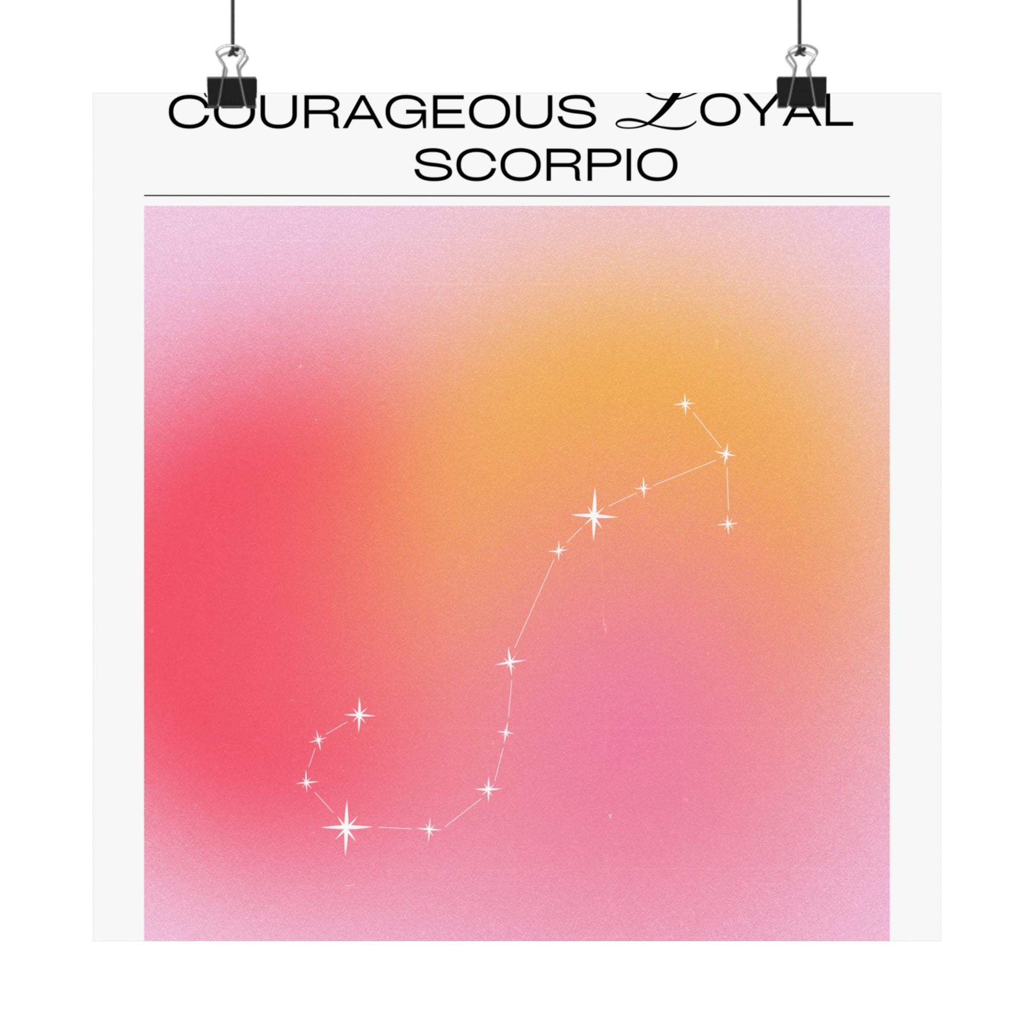 scorpio constellation matte poster — "charming courageous loyal" zodiac wall art Printify