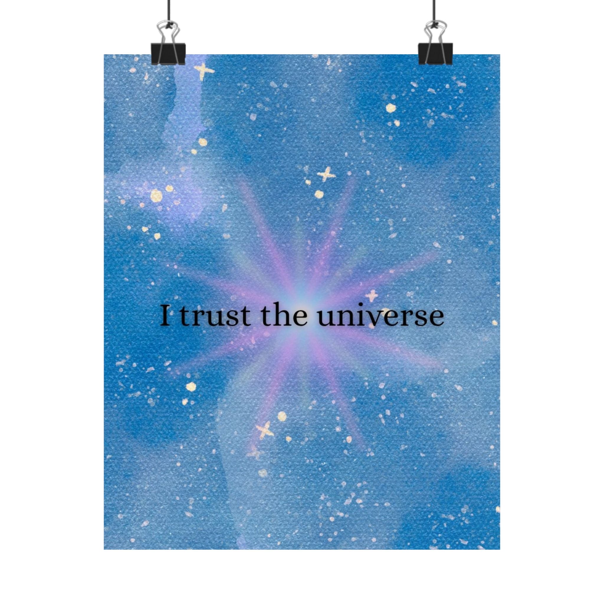 I Trust the Universe Poster — Blue Cosmic Wall Art, Inspirational Quote Matte Print Printify