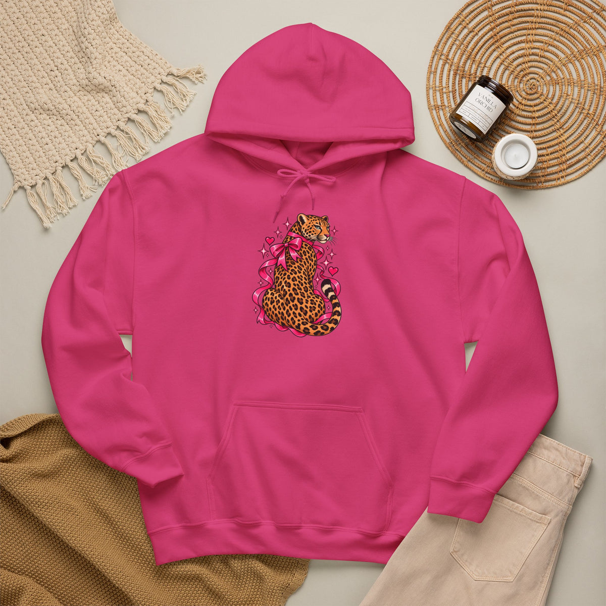 Pink Floral Leopard Hoodie – Playful Girly Gen Z Wildcat Sweatshirt
