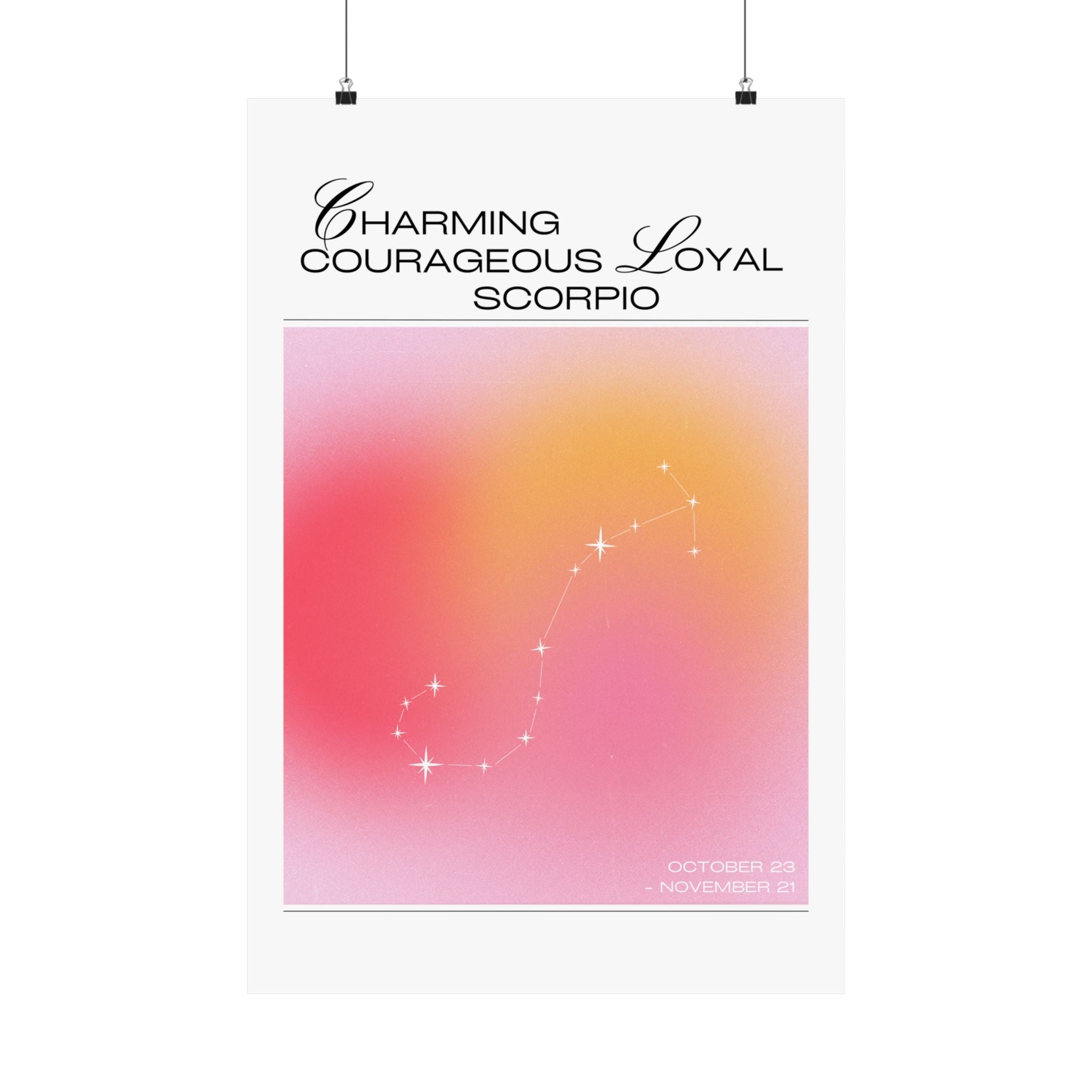 scorpio constellation matte poster — "charming courageous loyal" zodiac wall art Printify