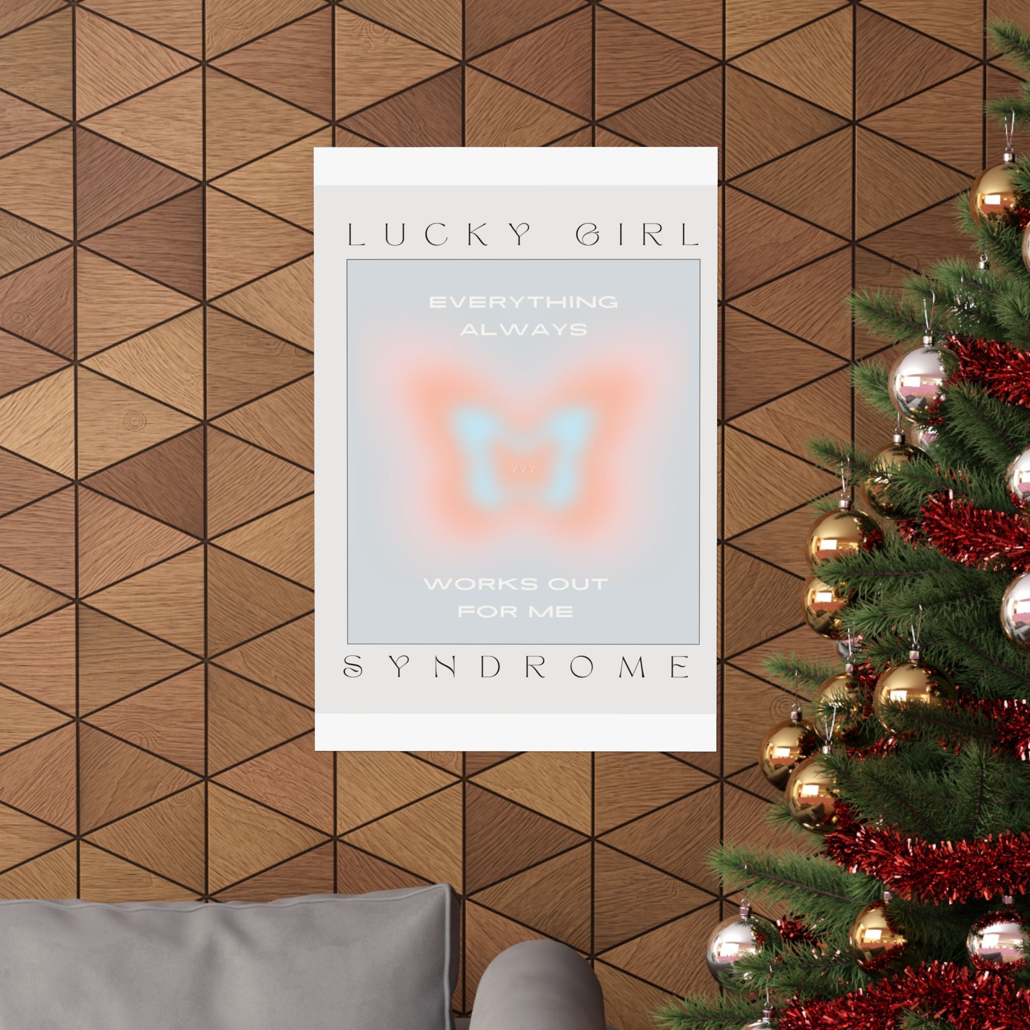 matte poster — “lucky girl syndrome: everything always works out for me” positive butterfly wall art Printify