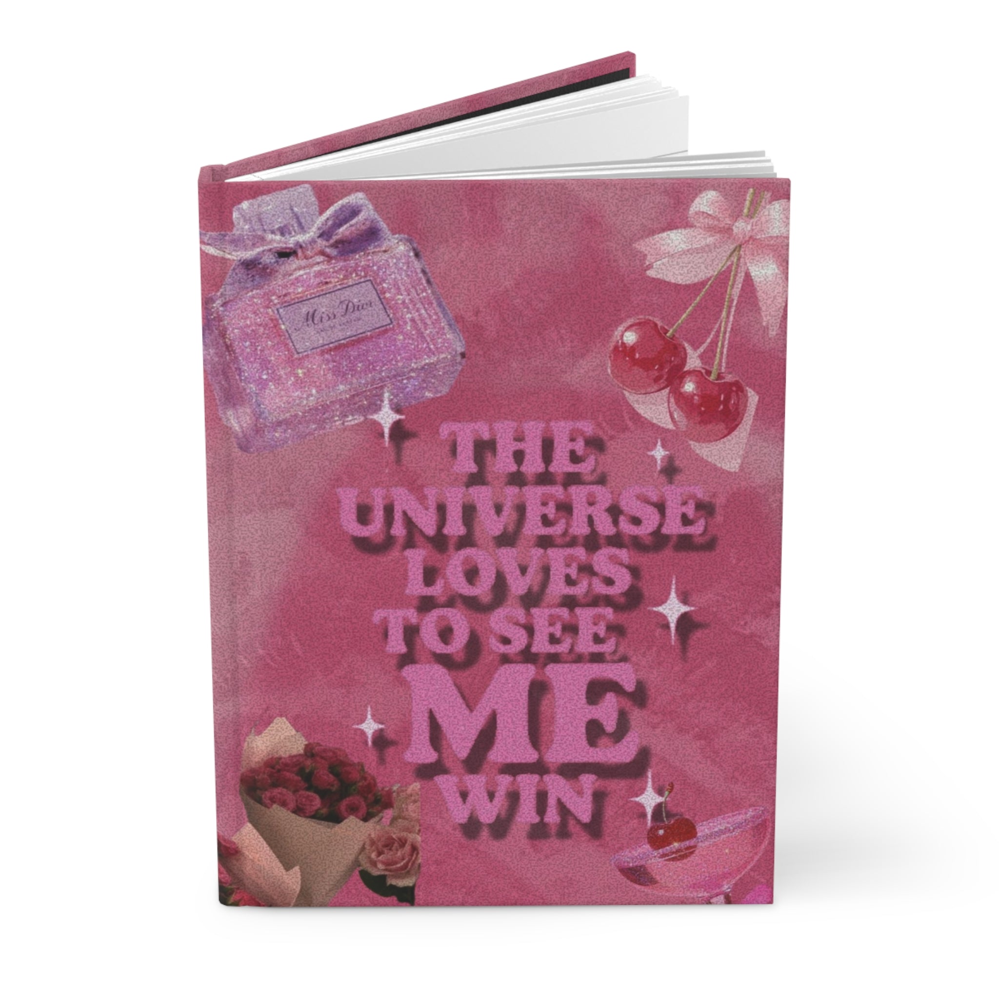 Hardcover Journal — "The Universe Loves to See Me Win" Pink Affirmation Notebook Printify