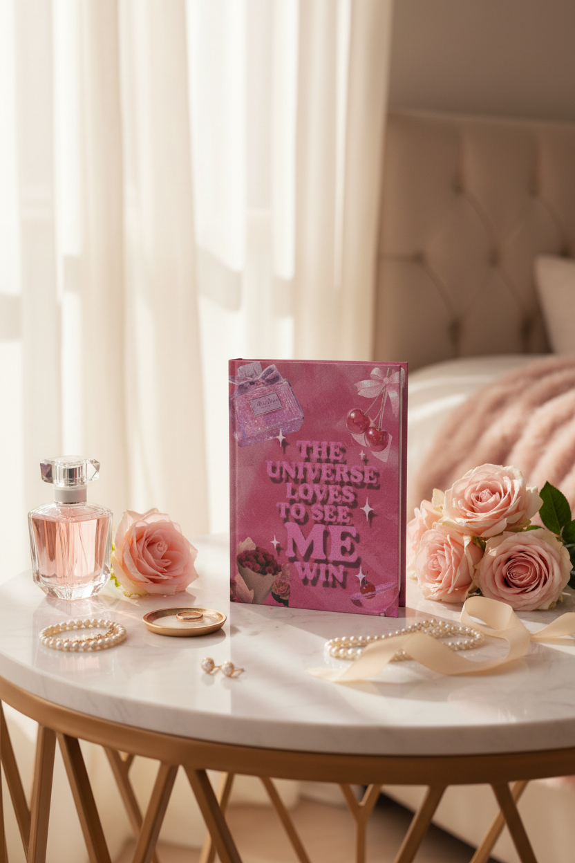 Hardcover Journal — "The Universe Loves to See Me Win" Pink Affirmation Notebook