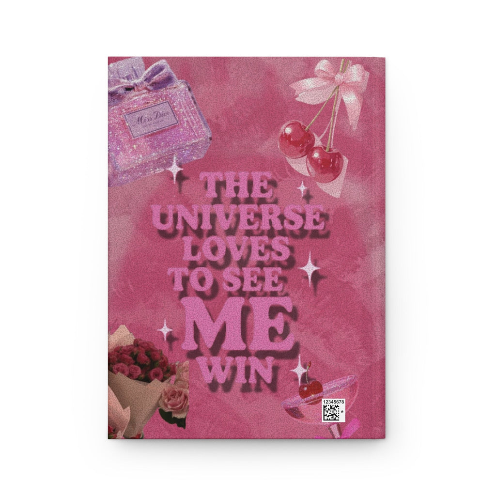 Hardcover Journal — "The Universe Loves to See Me Win" Pink Affirmation Notebook Printify