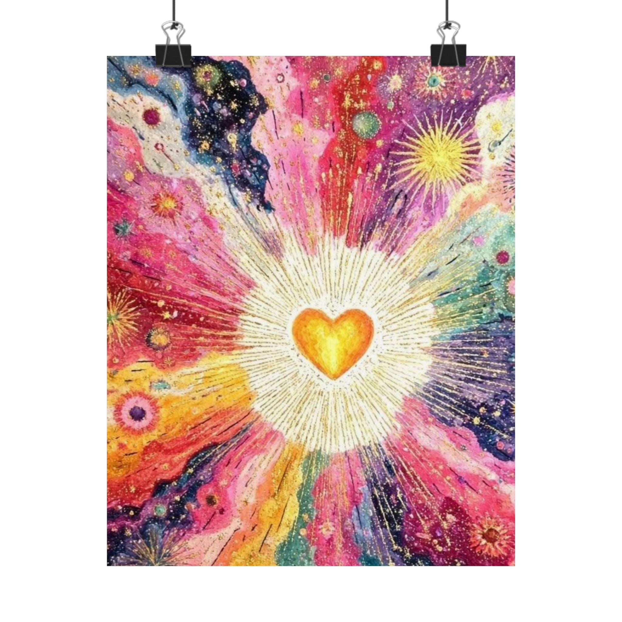 Radiant Heart Art Poster — Colorful Cosmic Matte Vertical Print Printify