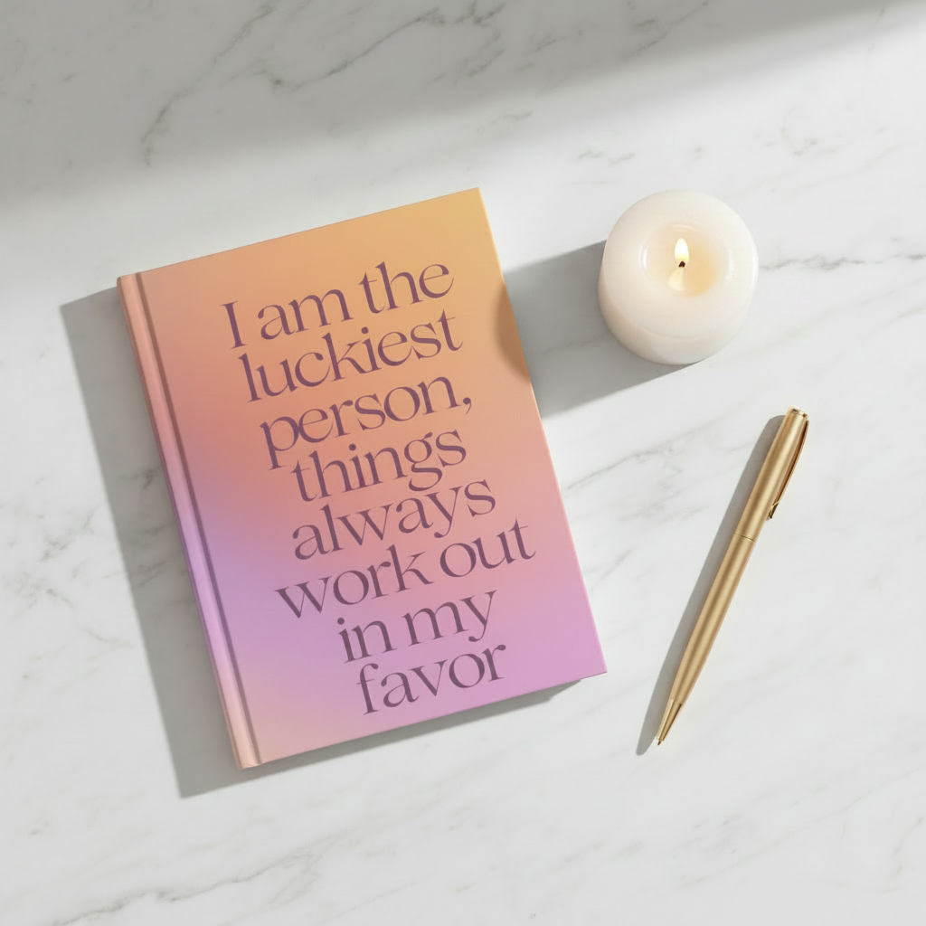 Affirmation Hardcover Journal — “I am the luckiest person, things always work out in my favor” Inspirational Notebook
