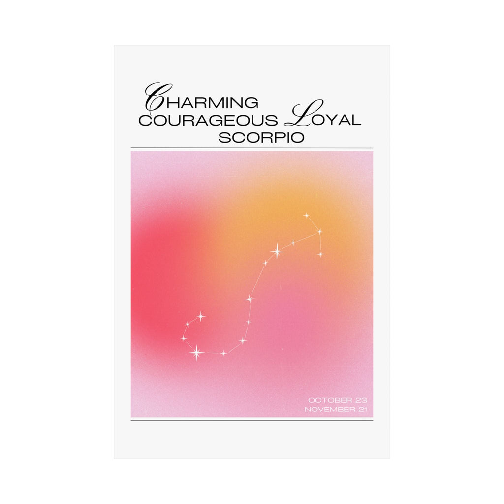 scorpio constellation matte poster — "charming courageous loyal" zodiac wall art Printify