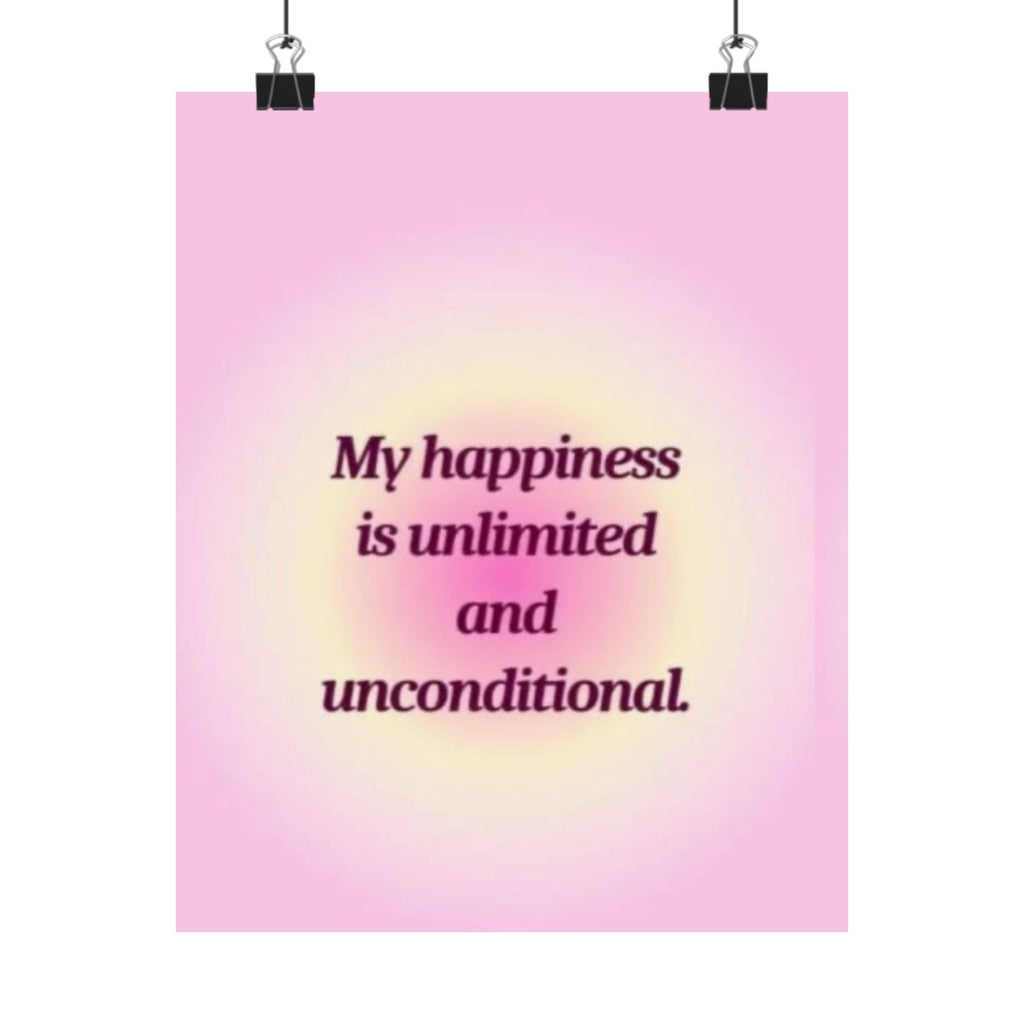 Motivational Poster - "My happiness is unlimited and unconditional" Pink Matte Wall Art Printify