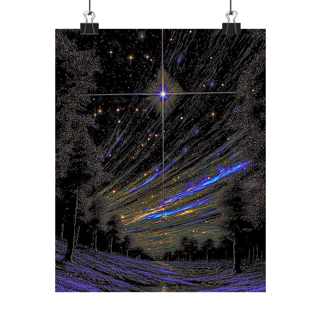 Celestial Night Sky Matte Poster — Starfield with Shooting Comet Printify