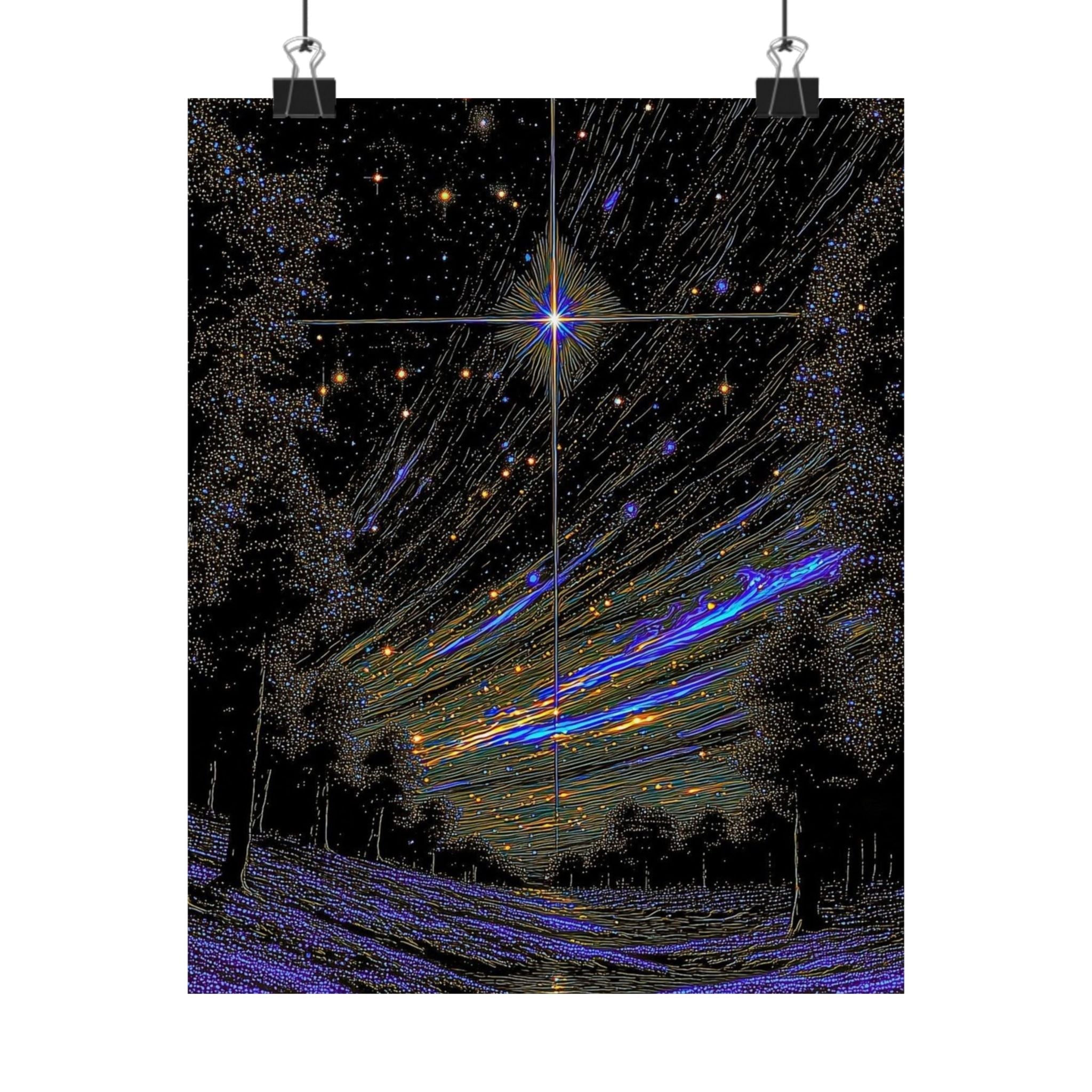 Celestial Night Sky Matte Poster — Starfield with Shooting Comet Printify