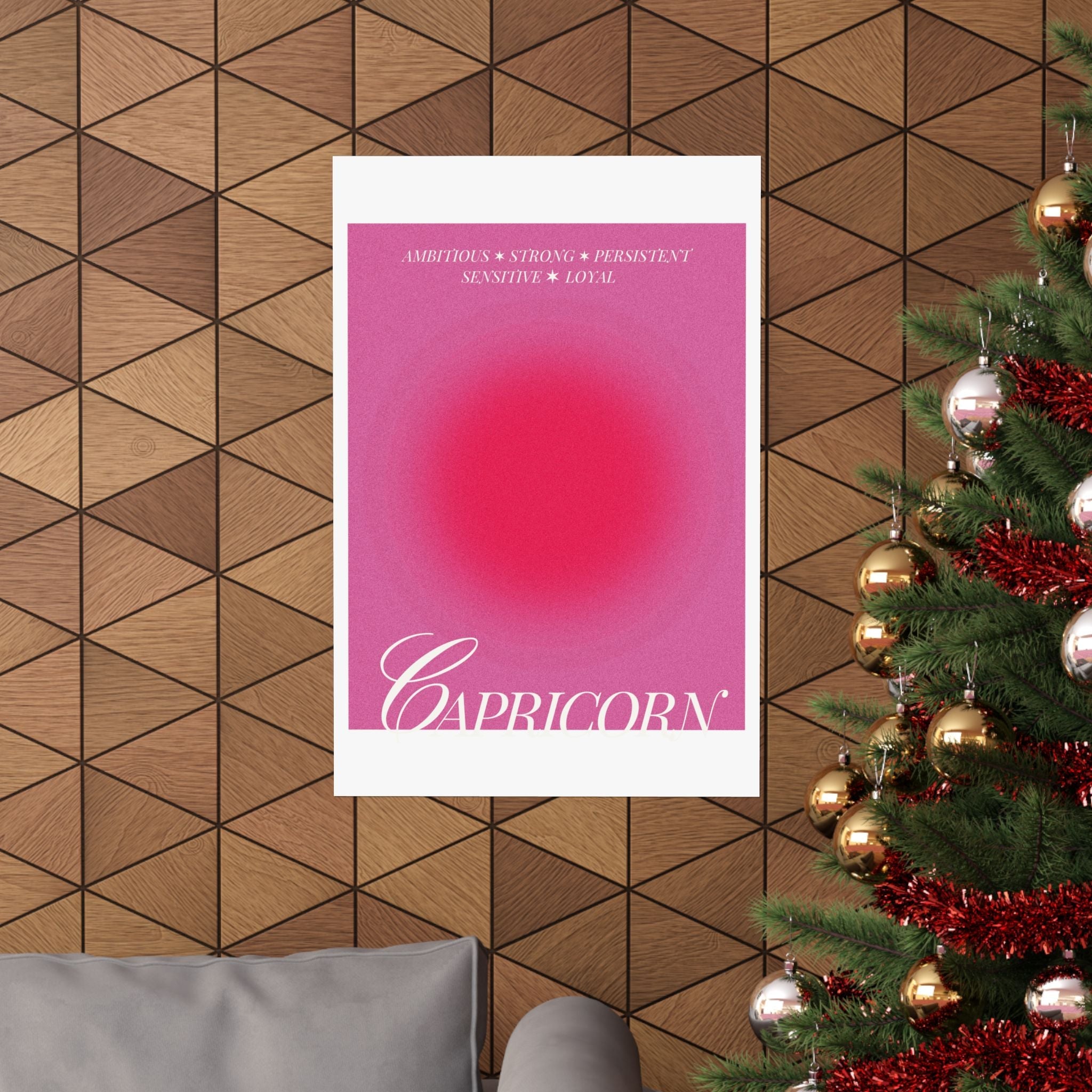 capricorn catte poster — pink zodiac wall art Printify