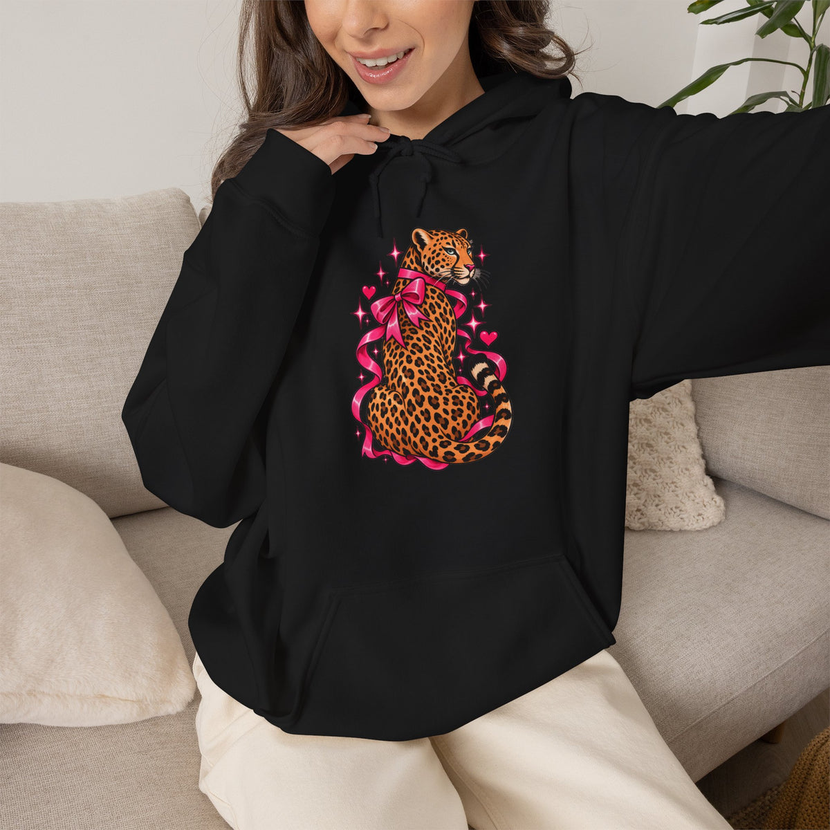 Pink Floral Leopard Hoodie – Playful Girly Gen Z Wildcat Sweatshirt
