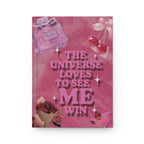 Hardcover Journal — "The Universe Loves to See Me Win" Pink Affirmation Notebook Printify