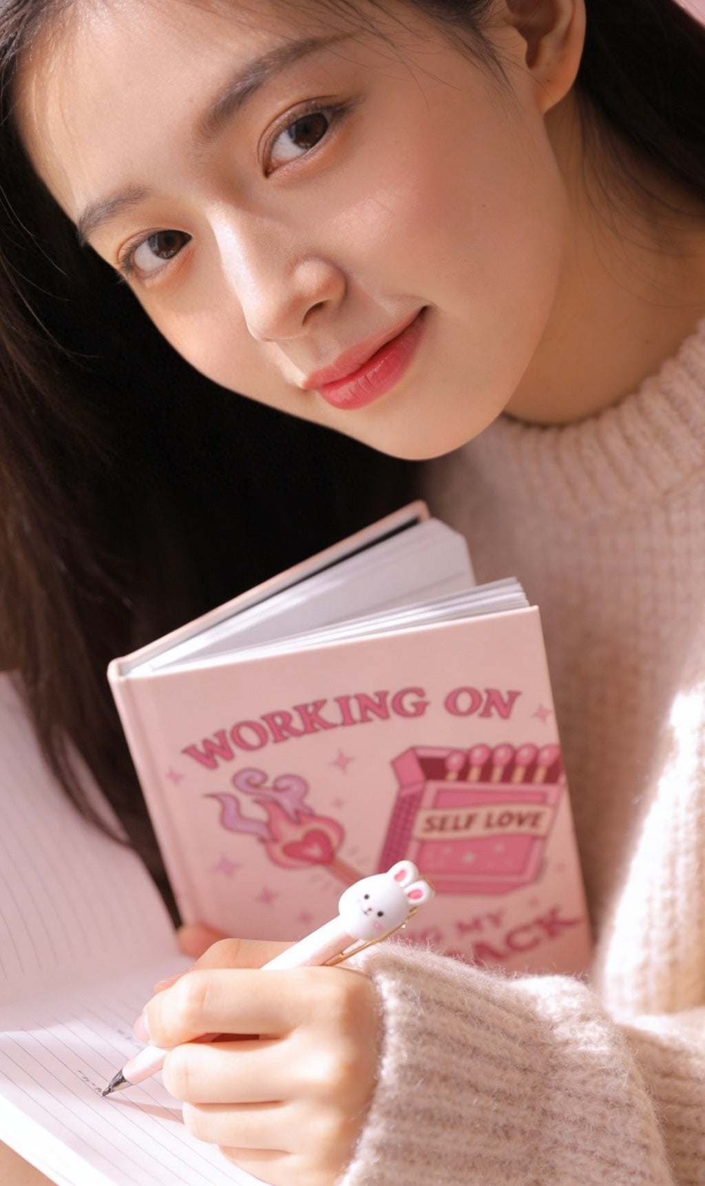 Hardcover Journal — "Working On Getting My Spark Back" Self-Love Pink Notebook for Mental Wellness & Gratitude
