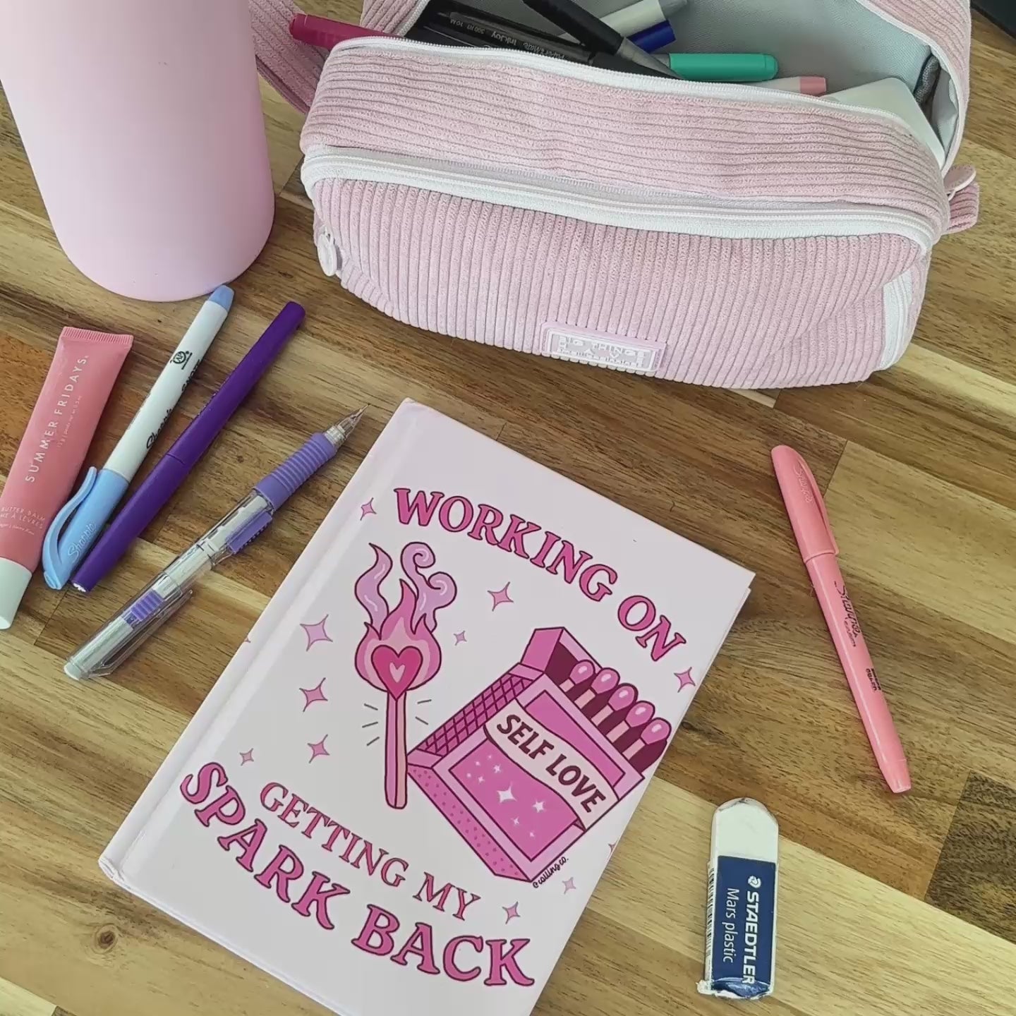 Hardcover Journal — "Working On Getting My Spark Back" Self-Love Pink Notebook for Mental Wellness & Gratitude